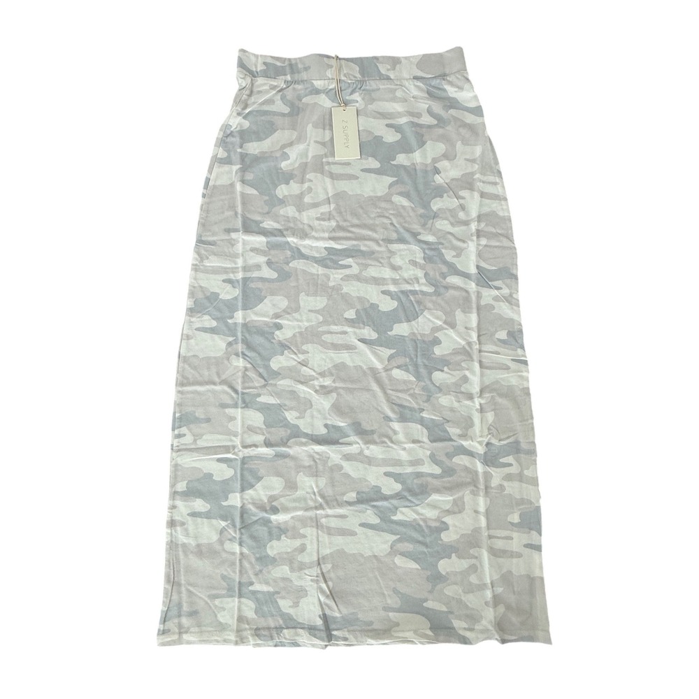 Z Supply Womens Grey Camo Print Jersey Knit Maxi Skirt Elastic Waist Small NWT
